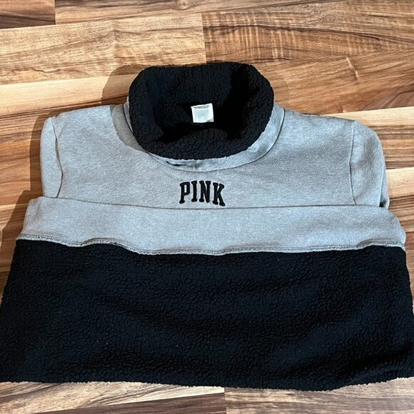 PINK Victoria’s Secret Gray Cowl Neck Sherpa Core Sweatshirt Pockets - Picture 9 of 14